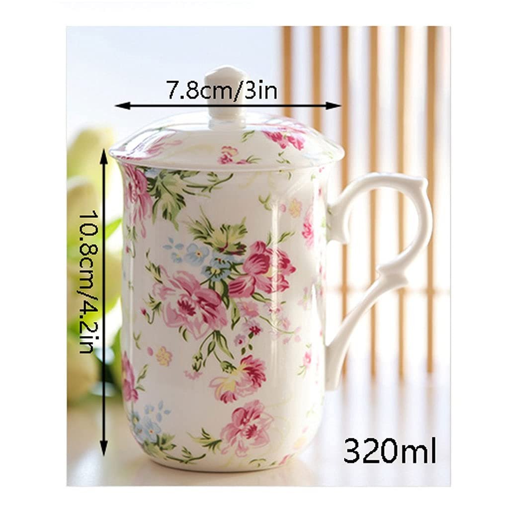 Чашка для чаю Квітковий Античний Стиль Велика Порцелянова Кружка з Кришкою, фото №2