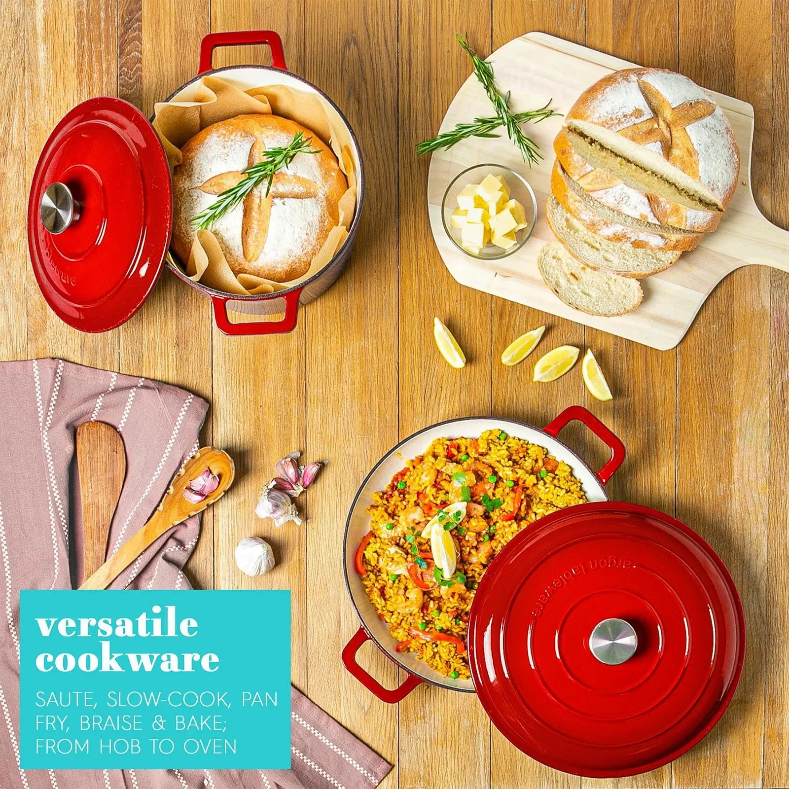 Форма для запекания Argon Tableware чугунная плоская с крышкой 2.3 л красное омбре, фото №3