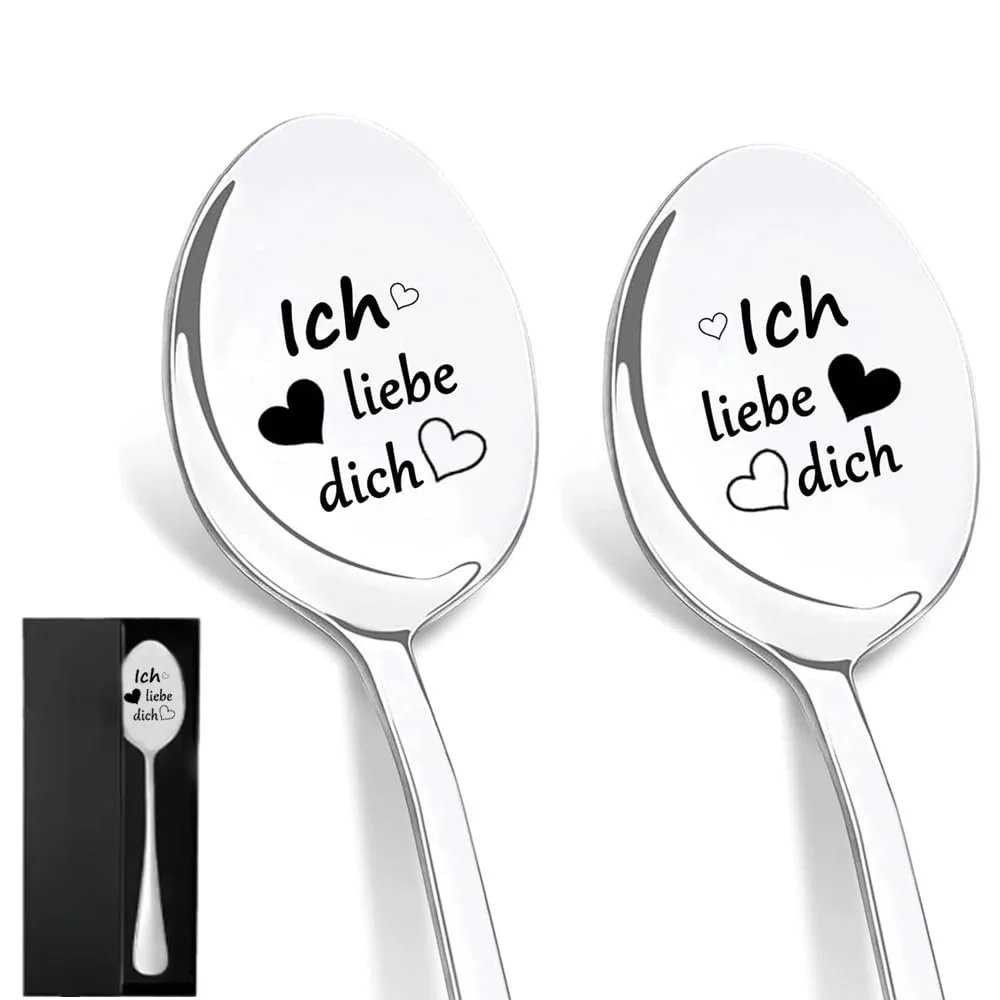 Ложка для кави Ich Liebe Dich для жінок та чоловіків з гравіюванням, фото №1