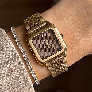 Женские часы BURKER Macy Квадратные Женские часы Браслет-звено Нержавеющая сталь Аналоговые Кварцевые 3 ATM Водонепроницаемые Золотые Коричневые synthetic.ua - Фото 1