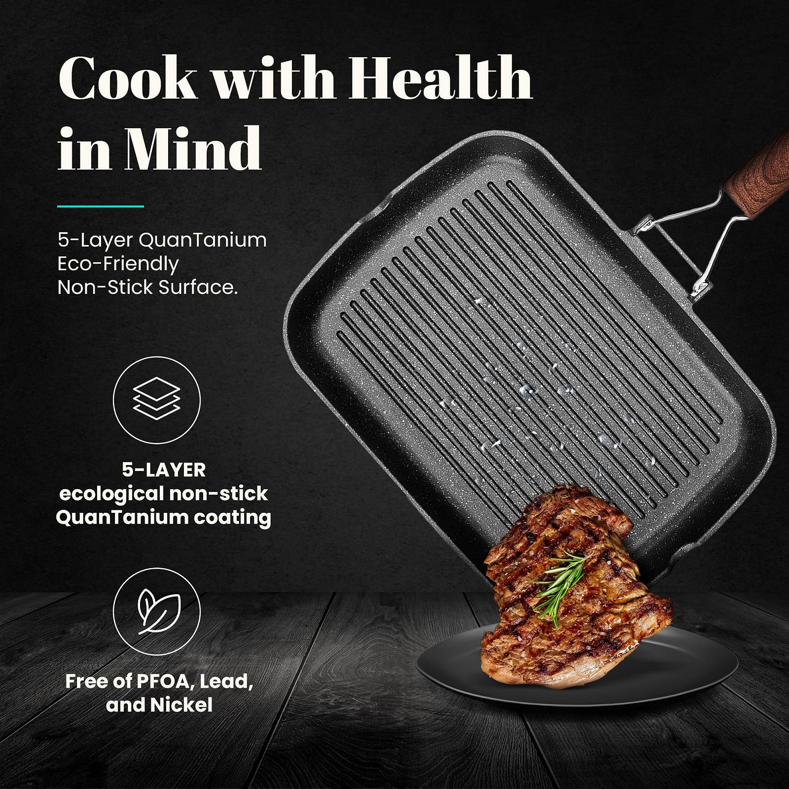 Сковорода-гриль WECOOK! Ecochef Titanium Stripe індукційна, 34 x 24 см, 5 шарів, Quantanium, кований алюміній 5 мм, ручка з нержавіючої сталі, фото №4