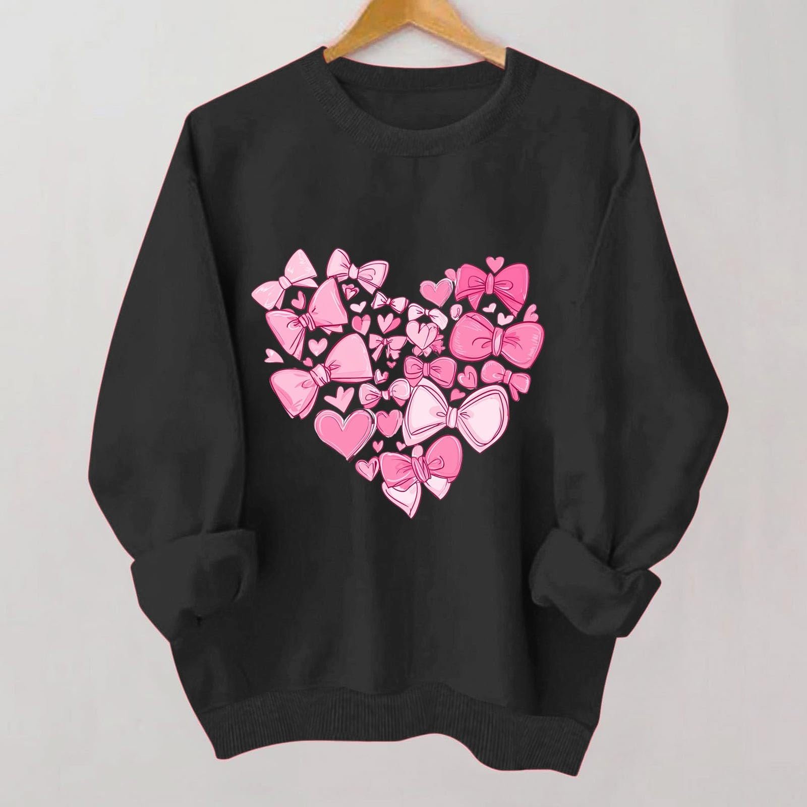 Рубашка Komiseup Длинная Basic Однотонный Свитшот без Капюшона Oversize Пуловер Модный Принт-Бантик Хлопок Круглый вырез Длинный рукав Осень Зима Легкий Свободный Пуловер 09, фото №4