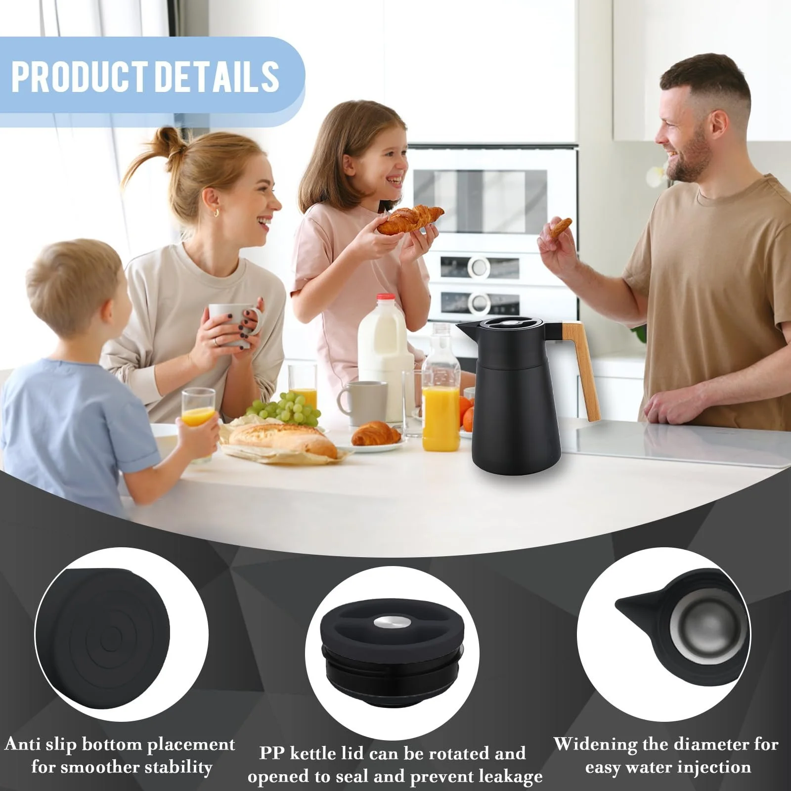 Термос Кавник Thermos Нержавіюча сталь 18/10, Вакуумна ізоляція, з дерев'яною ручкою, 2 л, фото №6