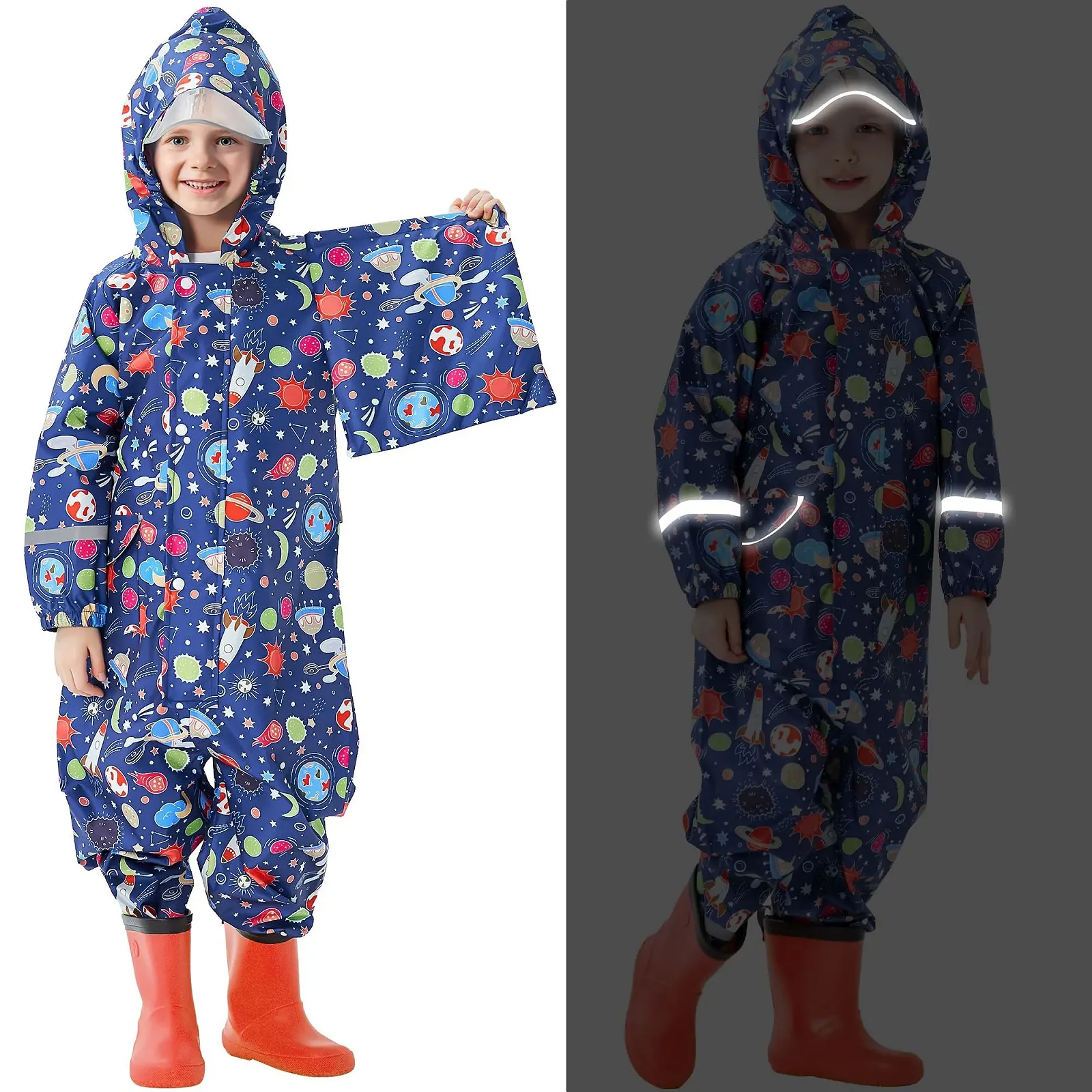 Дитячий дощовик FILOWA, дихаючий брудозахисний водонепроникний дощовий костюм з капюшоном, фото №4