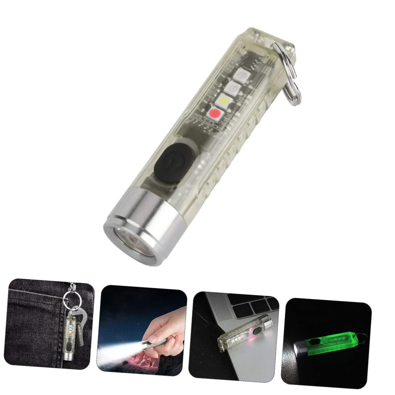 Маленький світлодіодний ліхтарик-брелок з нержавіючої сталі та ПК USB акумуляторний компактний для кемпінгу, вулиці та щоденного використання, фото №8