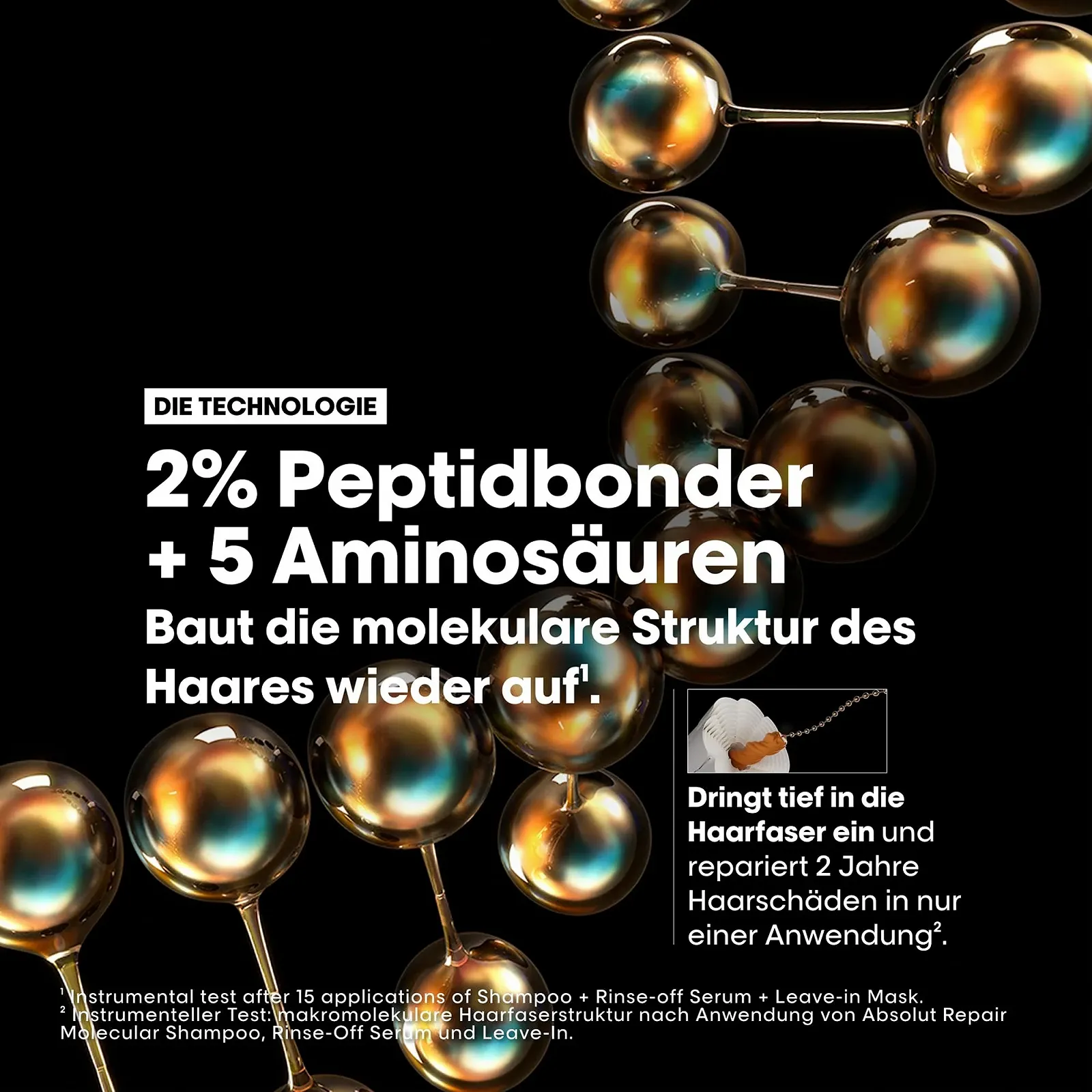 Шампунь L'Oréal Professionnel Serie Expert Absolut Repair Molecular для поврежденных волос с пептидными бондерами и 5 аминокислотами, фото №5