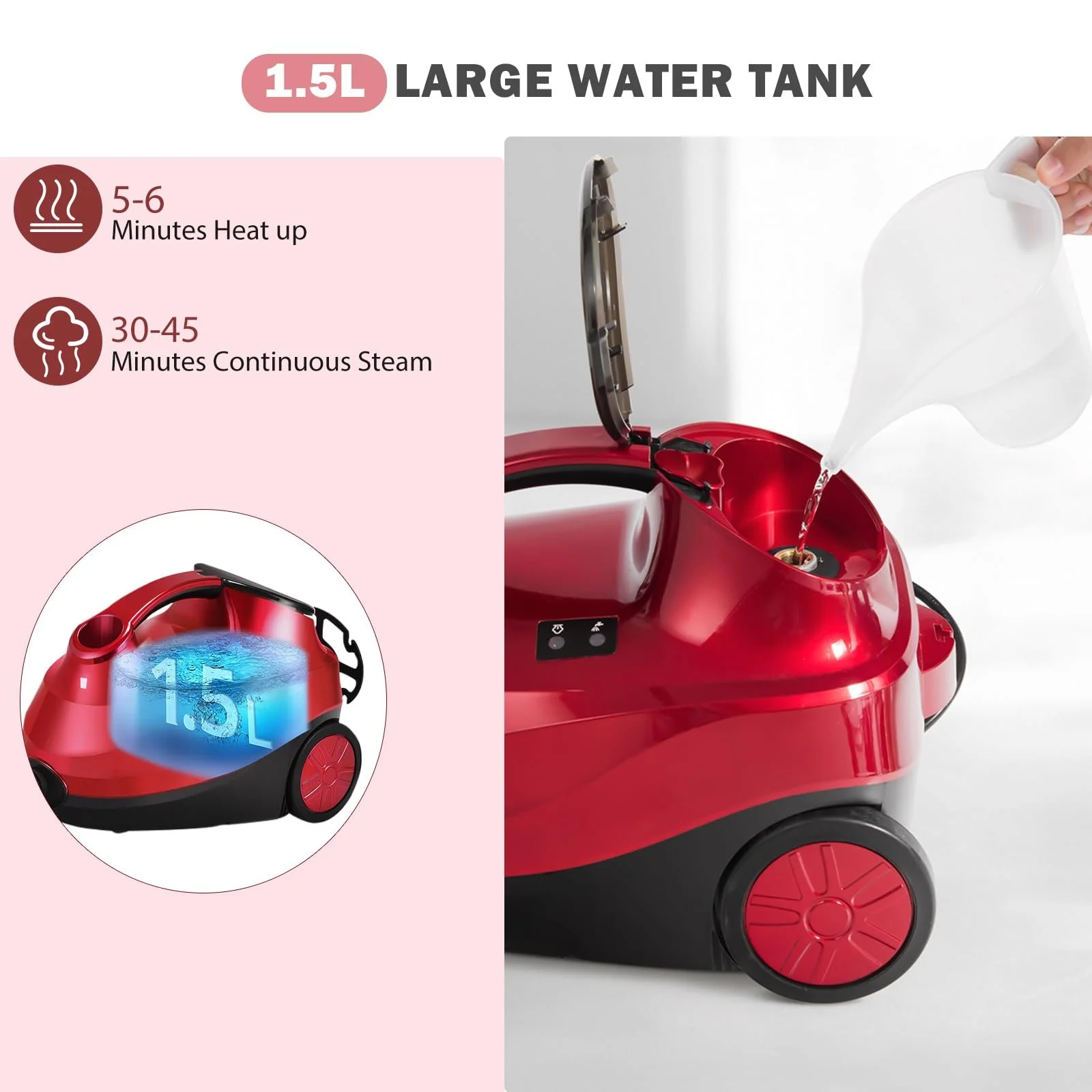 Пароочиститель SOARS 2000 Вт 4 бар 1.5 л с 19 аксессуарами Красный, фото №3 Пароочиститель SOARS 2000 Вт 4 бар 1.5 л с 19 аксессуарами Красный, фото №3