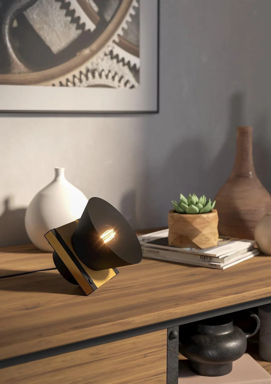 Настільна лампа EGLO Maccles FSC100HB Метал Дерево E27 Чорний Дерево, фото №3