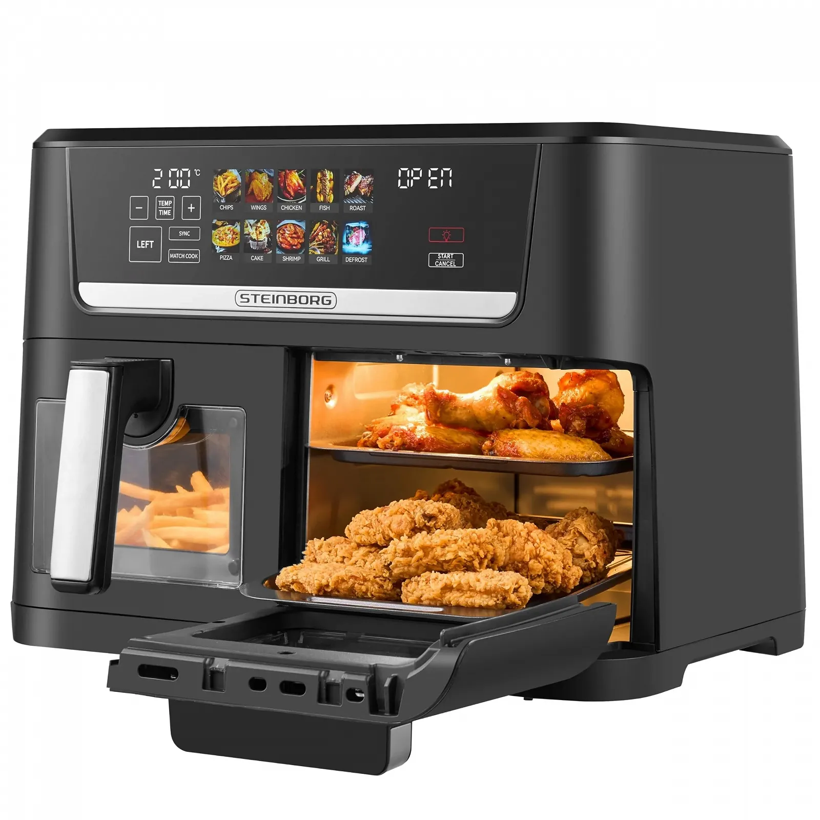 Мультипечь Steinborg XXL Hot Air Fryer Dual Zone 14 L (8L + 6L) 1700W 10 программ 60-200°C Black, фото №1 Мультипечь Steinborg XXL Hot Air Fryer Dual Zone 14 L (8L + 6L) 1700W 10 программ 60-200°C Black, фото №1