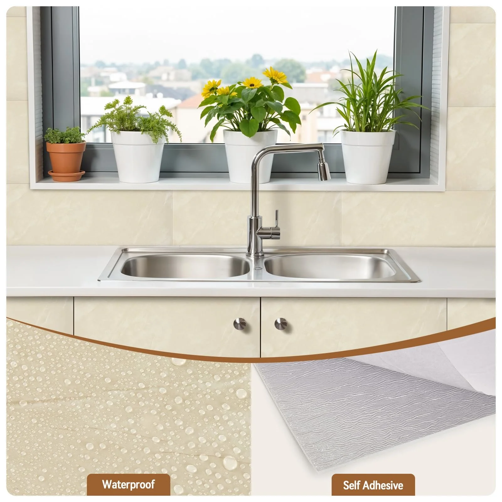 Наклейки на плитку Warmiehomy Marble вінілові самоклеючі 60 х 30 см 10 шт. Бежево-білий, фото №3 Наклейки на плитку Warmiehomy Marble вінілові самоклеючі 60 х 30 см 10 шт. Бежево-білий, фото №3