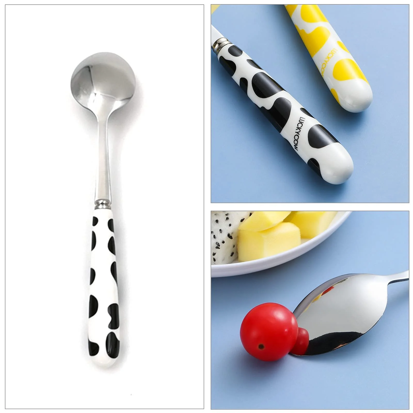 Десертна ложка з керамічною ручкою Ice Cream з нержавіючої сталі з коров'ячим візерунком, фото №4