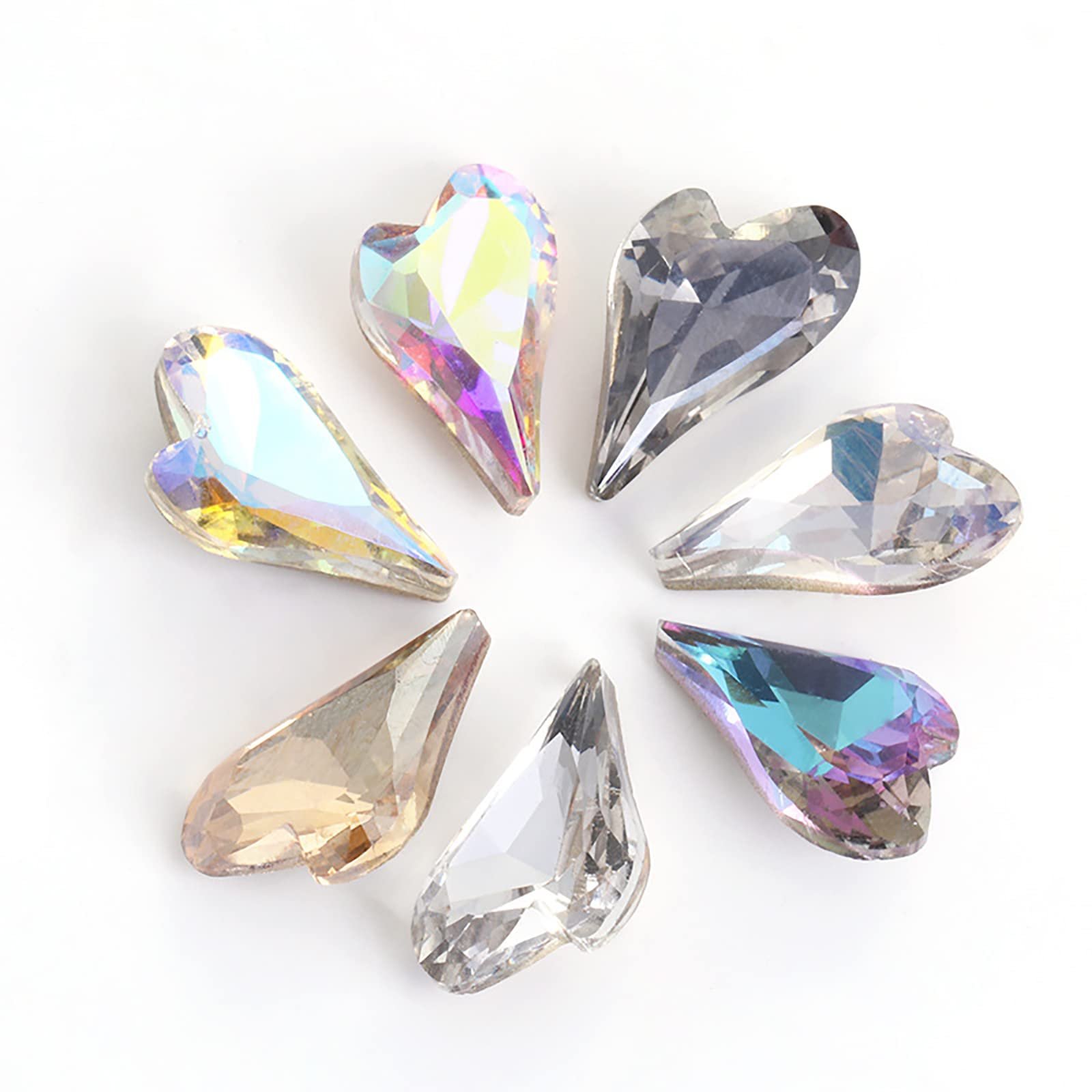 Стразы Сердце Tрехмерные Хрустальные Стеклянные Острые Нижние Разные Цвета, 50 шт, фото №1