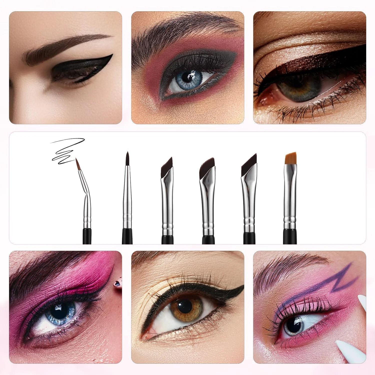 Набір пензлів Precisio для підводки очей Тонкий плоский ультраплоский чорний, фото №6