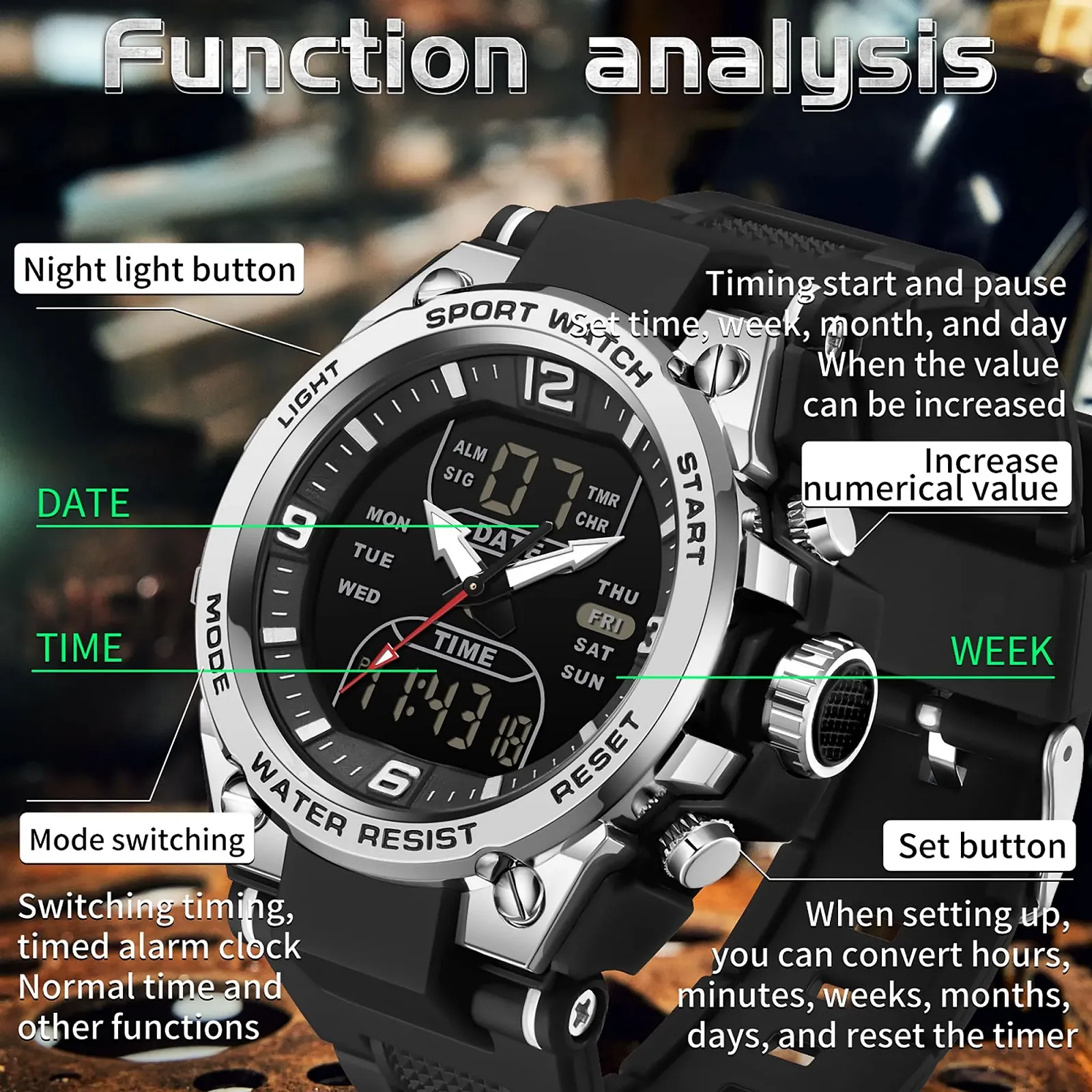 Годинник Чоловічий Цифровий Аналоговий Спортивний Водонепроникний, фото №2 Годинник Чоловічий Цифровий Аналоговий Спортивний Водонепроникний, фото №2