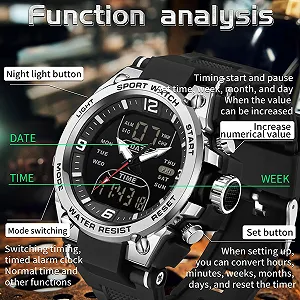 Часы Мужские Цифровые Аналоговые Спортивные Водонепроницаемые Тактические Секундомер Военные Часы Findtime Большой Циферблат EL Подсветка Двойное Время synthetic.ua - Фото 1