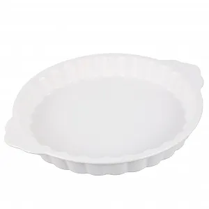 Форма для запекания керамическая круглая с двойными ручками ретро дизайн белая - Фото 1