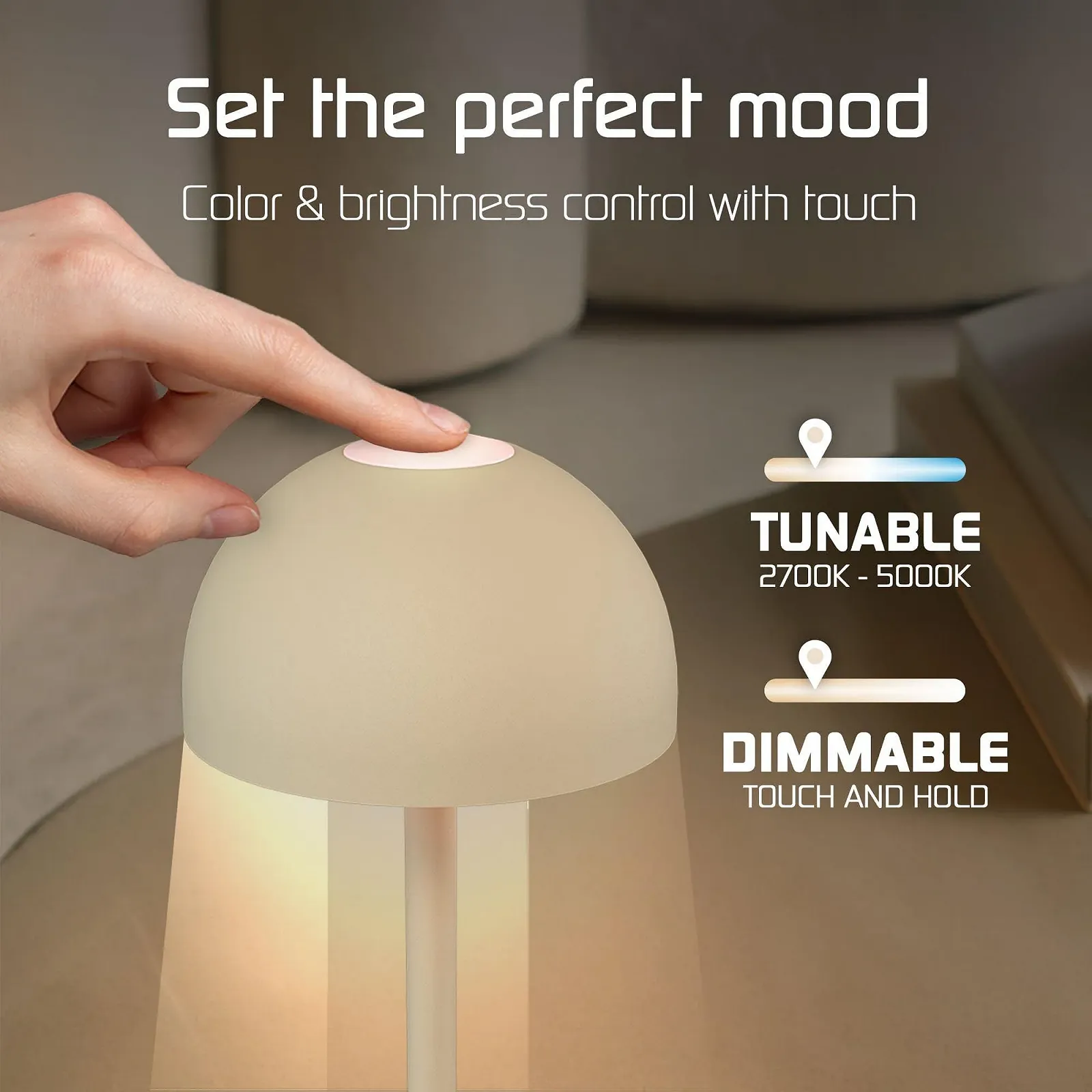 Настільна лампа Ledvion Vita світлодіодна акумуляторна 110 лм IP54 бежева, фото №7