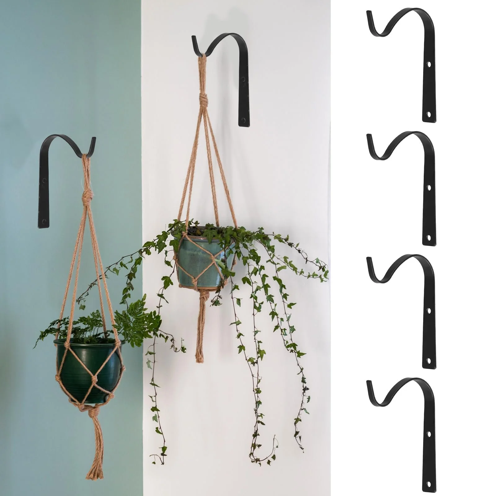 Кронштейни для рослин Joyan 4 шт. залізні настінні гачки з гвинтами Black, фото №4