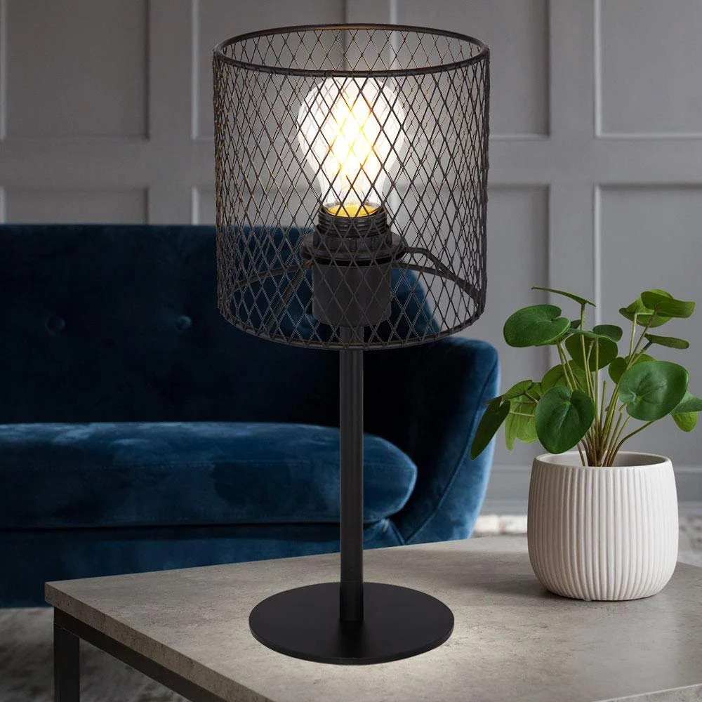 Настольная лампа Globo металлическая сетка 7 Вт 806 лм теплый белый 35 см Черная, фото №6