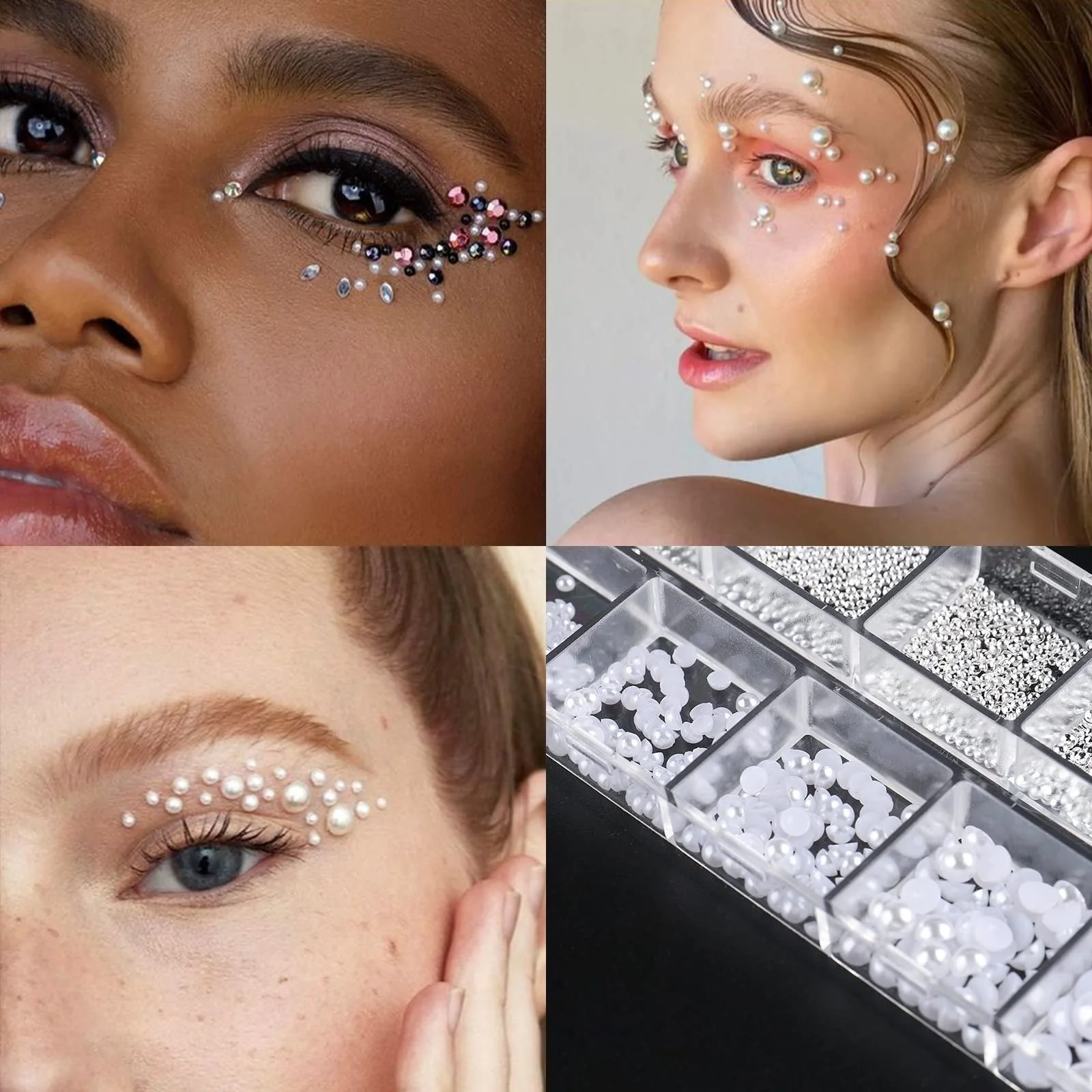 Стразы для ногтей 4 коробки Бусины с плоской задней частью Украшения для ногтей Золото Серебро Белый Полукруглые Аксессуары для ногтей Голографические блестки для ногтей Пайетки Самоцветы для ногтей для женщин Дизайн акриловых украшений для ногтей, фото №6