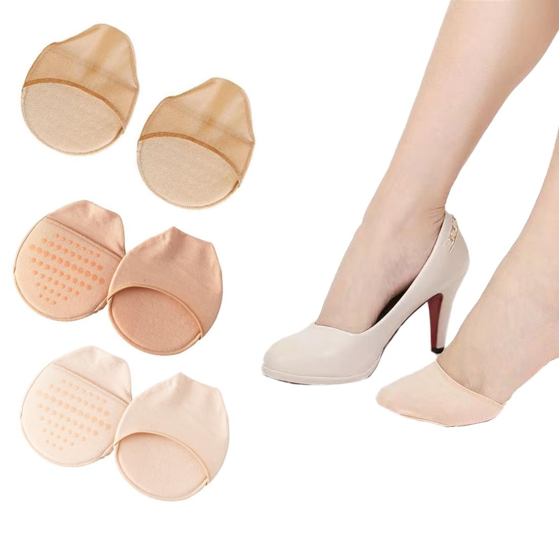 Носки с открытыми пальцами (3 пары) Дышащие полуноски женские нескользящие носки для передней части стопы невидимые носки женские невидимые носки с пальцами полуноски для высоких каблуков для девочек, a, фото №1