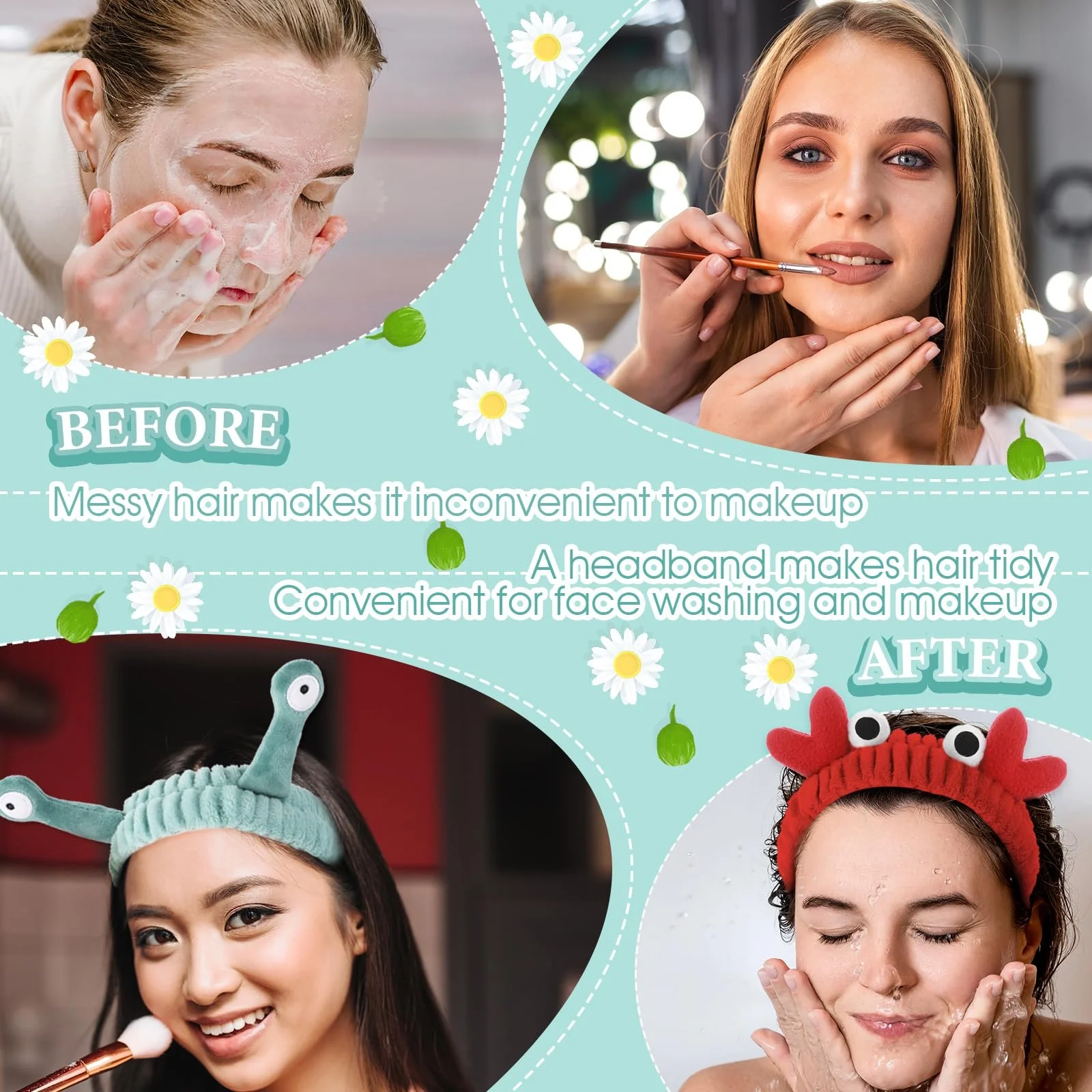 Набір з пов'язок на голову для вмивання, косметичнаушу, догляду за шкірою та краси, фото №4