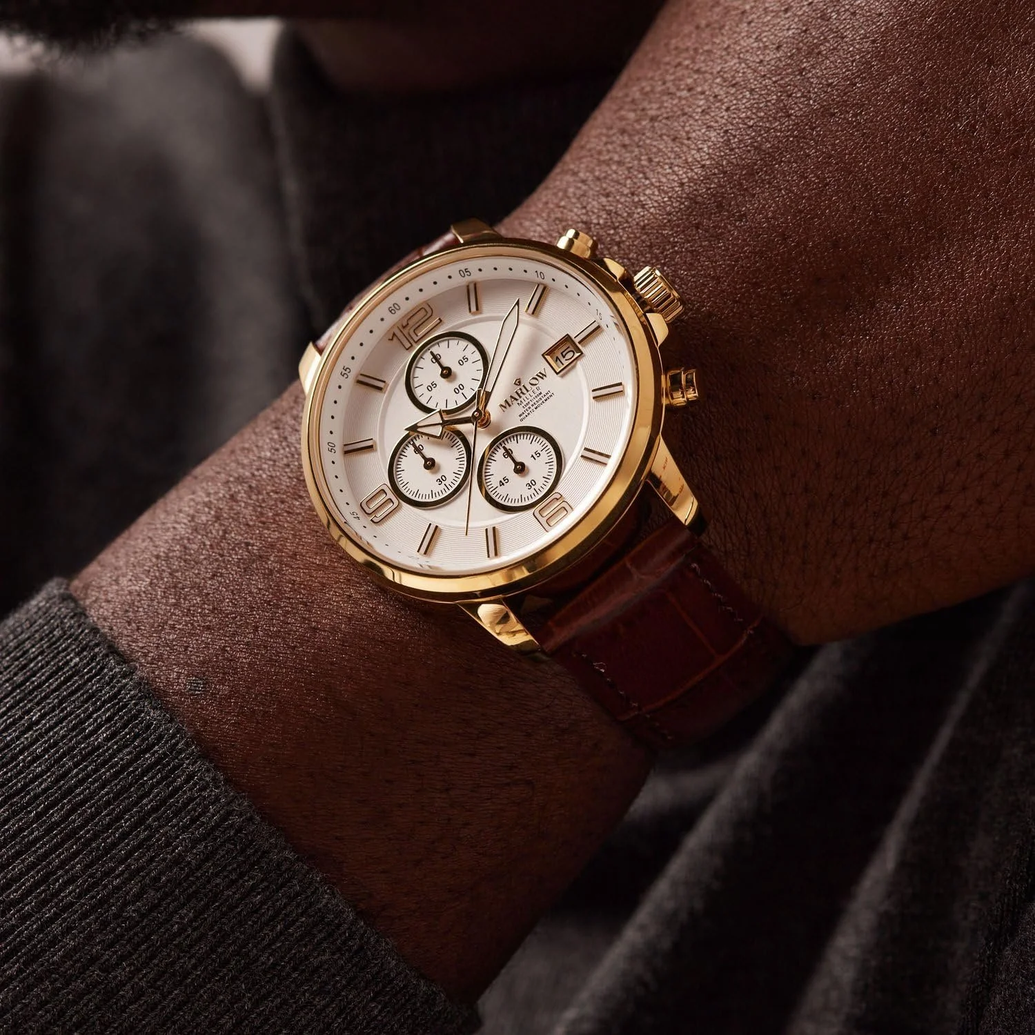 Мужской Хронограф Lucardi Marlow Miller Наручные часы с кожаным ремешком Коричневый 42 мм, фото №3 Мужской Хронограф Lucardi Marlow Miller Наручные часы с кожаным ремешком Коричневый 42 мм, фото №3