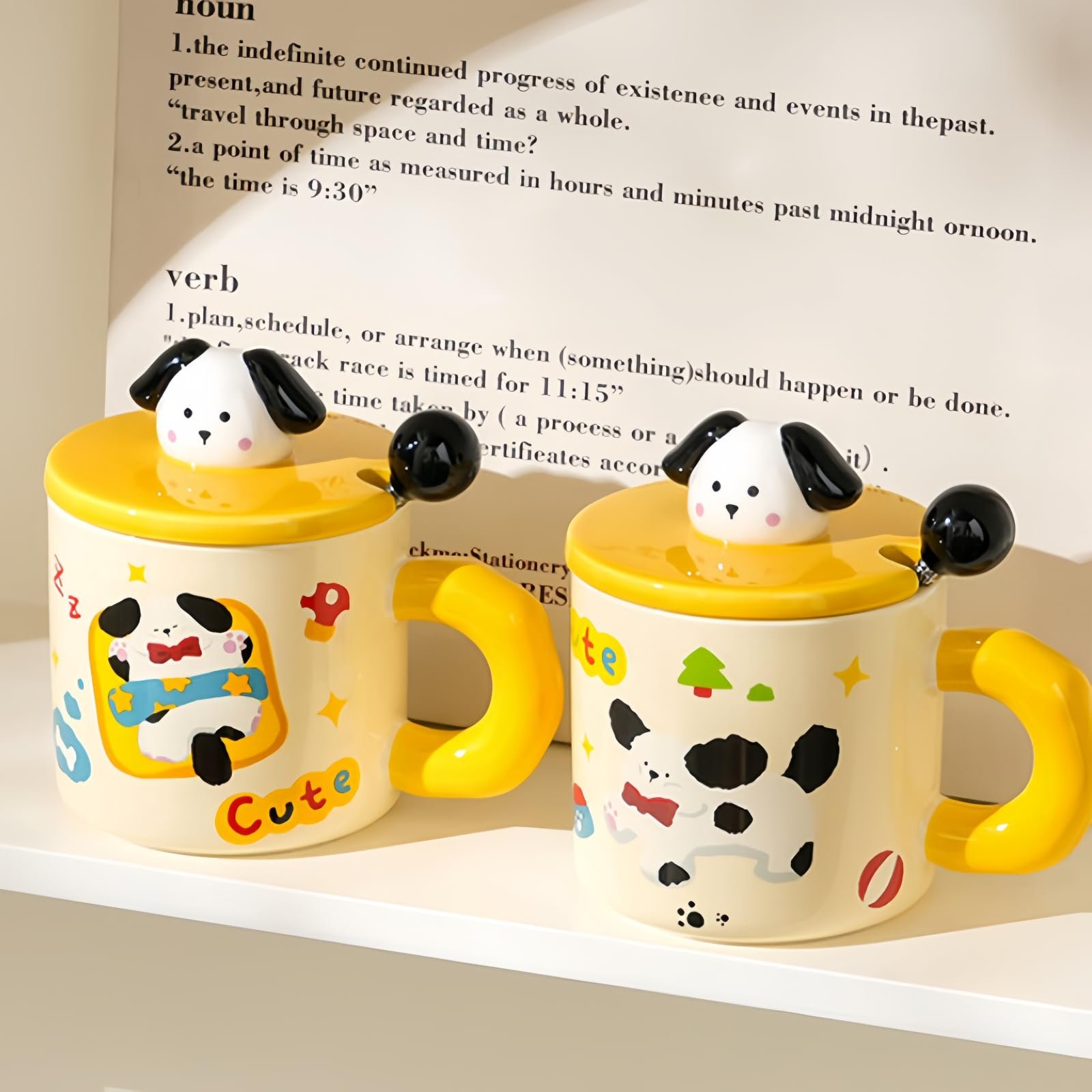 Чашка 450 мл Керамічна Кружка з Мультяшним Собакою з Кришкою та Ложкою, фото №4