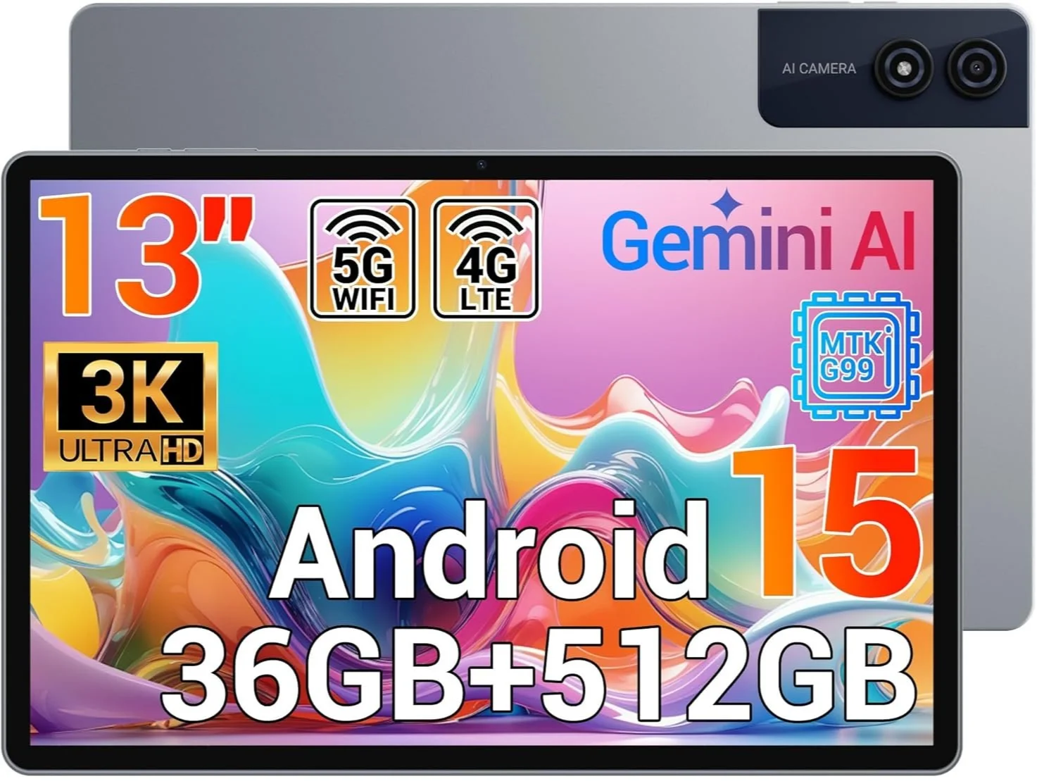 Планшет 13" 3K MAXLEGEN M196 12+24/512Gb 4G 2-SIM 8 ядер Android 15 9580 mAh Чорний, фото №1