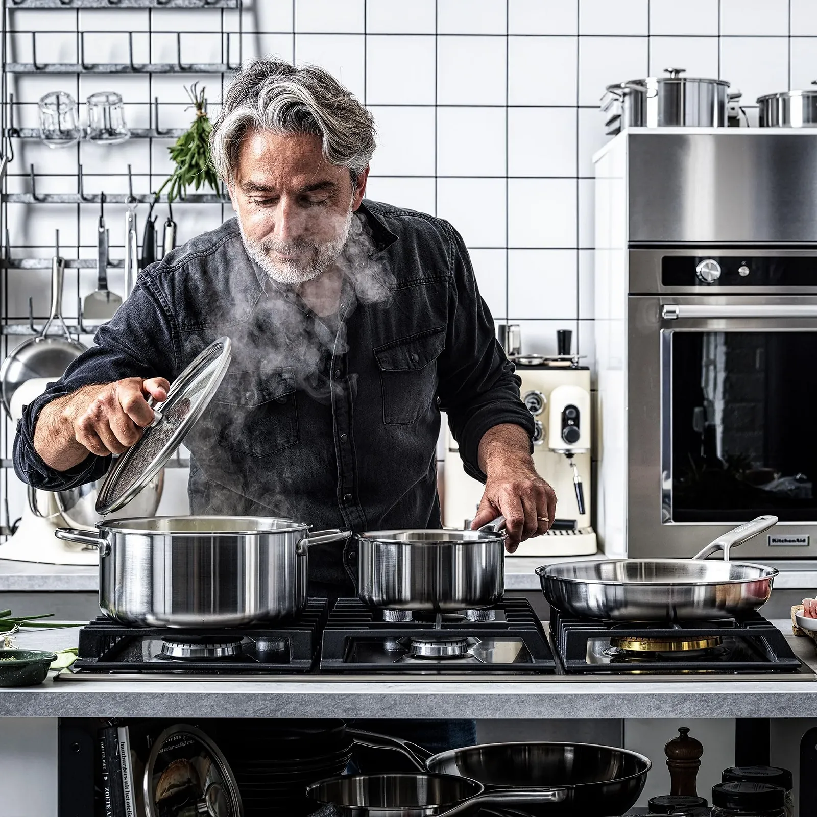 Кастрюля KitchenAid MultiPly 3PLY Нержавеющая сталь без PFAS Стеклянная крышка 24 см/4.9 л Индукция Silver, фото №3