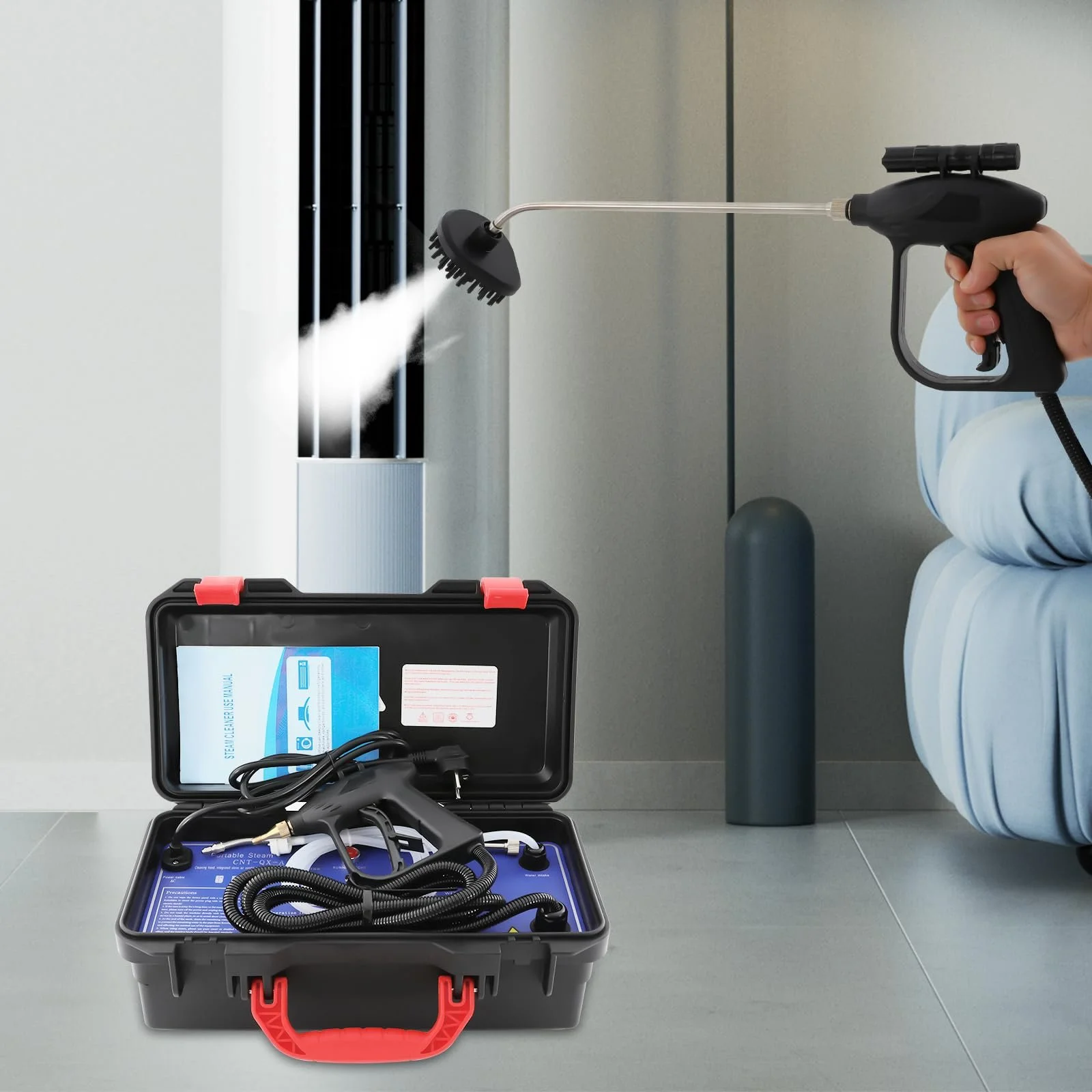 Пароочисник 3000 W з LED-ліхтариком та насадками-щітками портативний, фото №1