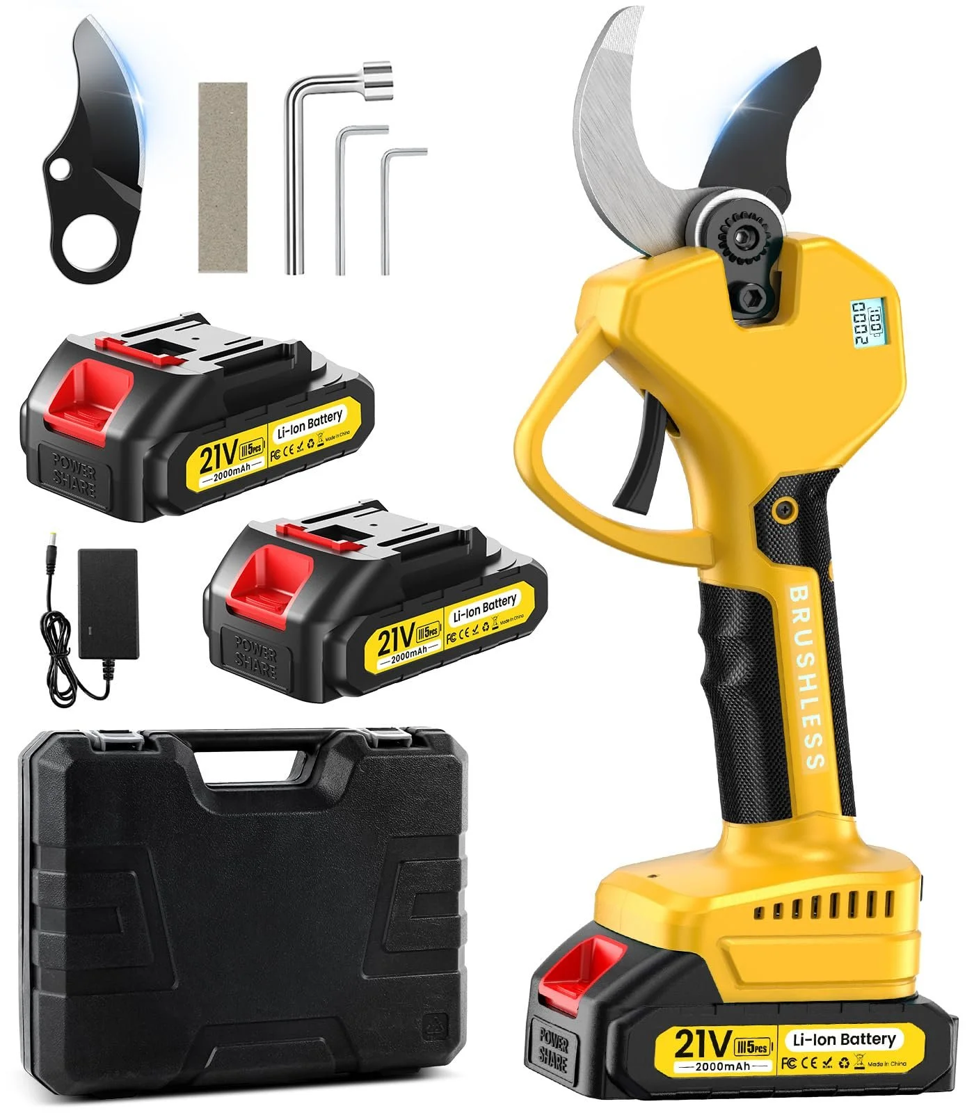 Акумуляторний секатор 50 мм Professional Electric з РК-дисплеєм та 2 x 21 V 2000 mAh акумуляторами, фото №1