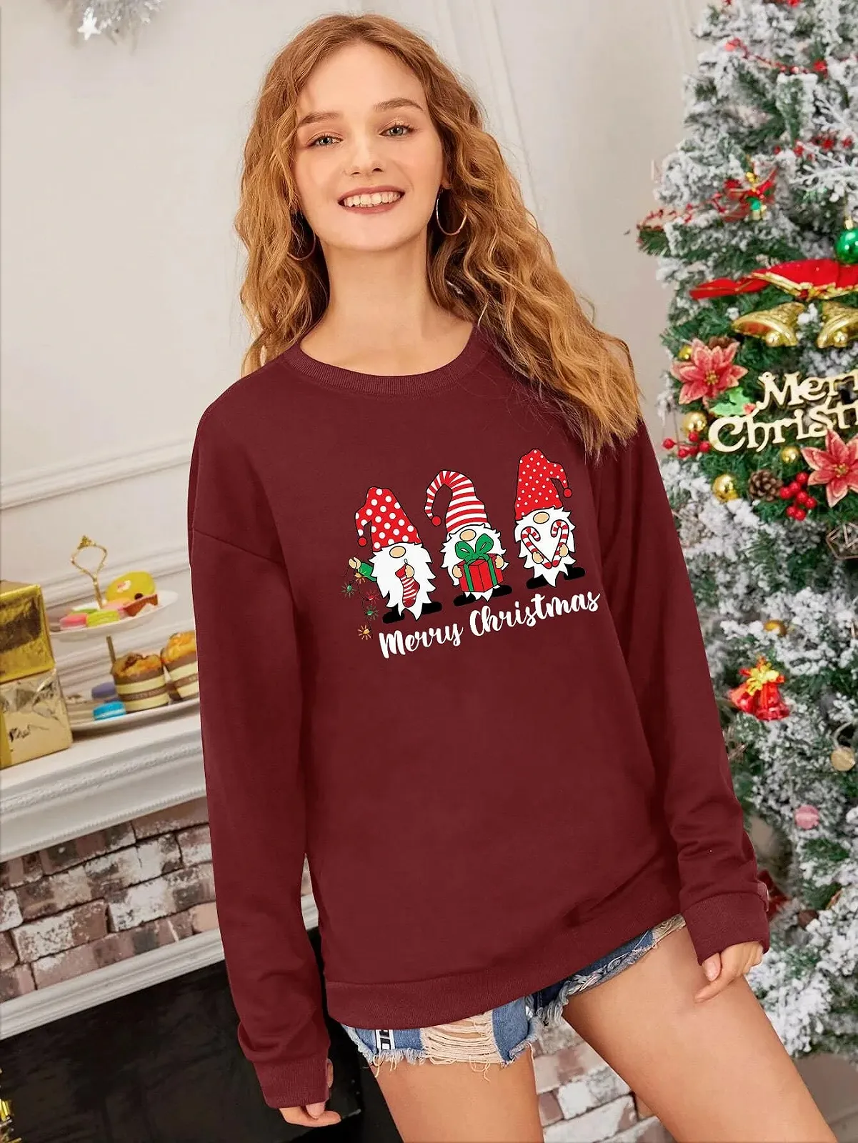 Женский свитшот WIEIYM Рождественский с длинными рукавами Санта Клаус S-XXL, фото №7
