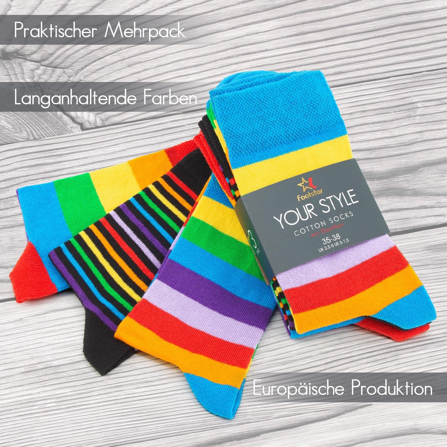 Полосатые носки Footstar для женщин и мужчин, 6 пар, фото №3