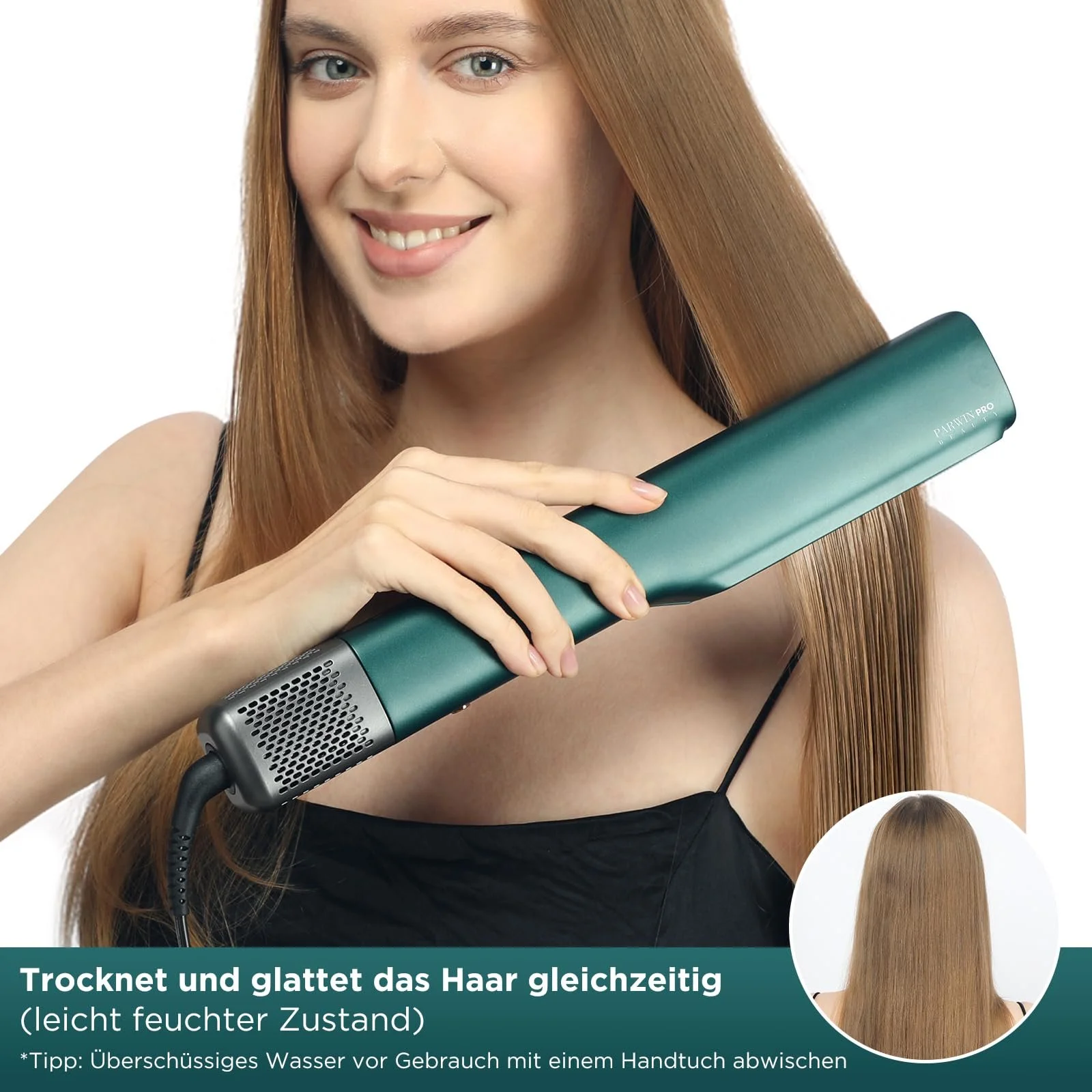 Воздушный выпрямитель PARWIN PRO BEAUTY Ion Air Straighteners Wet to Dry 160 °C 1200 Вт Темно-зеленый, фото №5 Воздушный выпрямитель PARWIN PRO BEAUTY Ion Air Straighteners Wet to Dry 160 °C 1200 Вт Темно-зеленый, фото №5