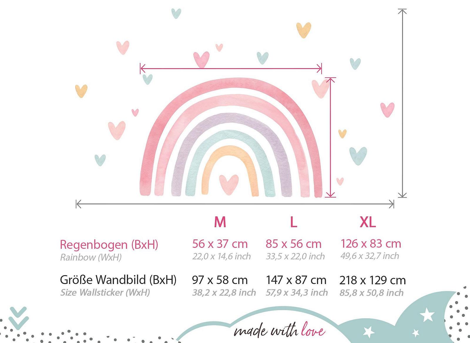 Наклейка на стену Little Deco DL5092 M Радуга с сердечками Розовый Зеленый Желтый, фото №3