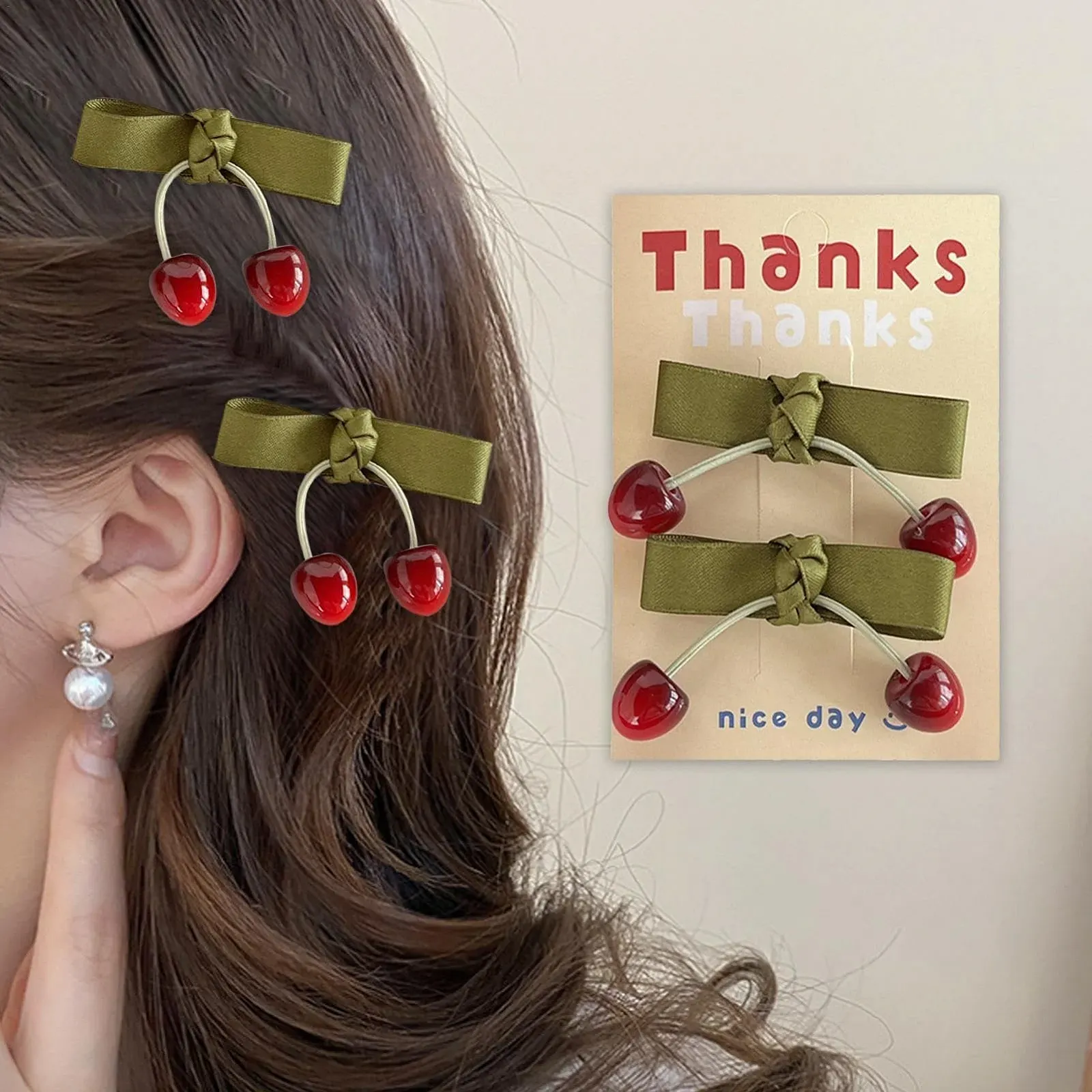 Заколка для волос Cherry Bow Alligator Clips Cherries Small Pack of 2 Красный, фото №3