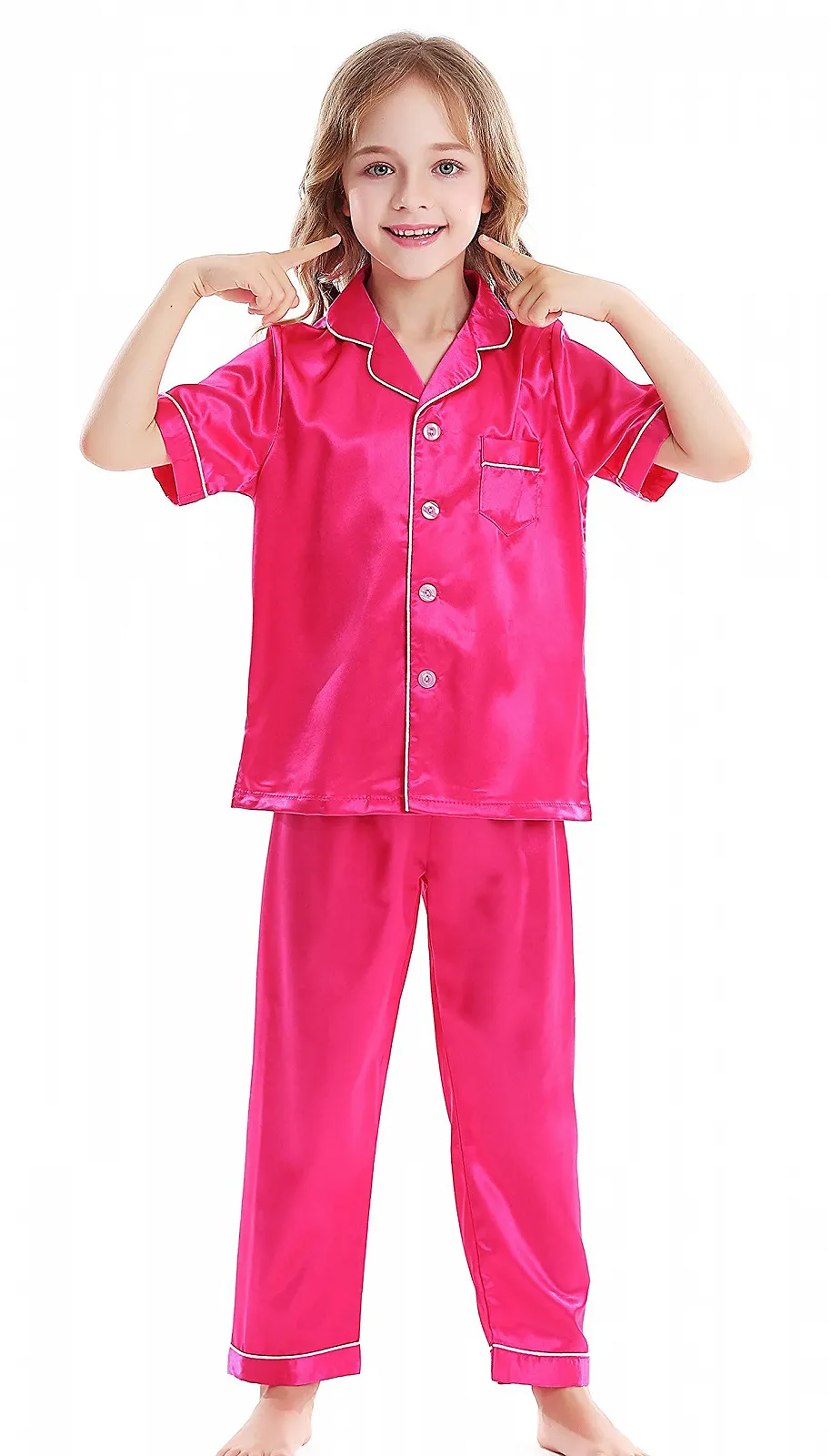 Комплект пижамы Horcute: топ с короткими рукавами и длинные штаны, атласный, фото №7 Комплект пижамы Horcute: топ с короткими рукавами и длинные штаны, атласный, фото №7