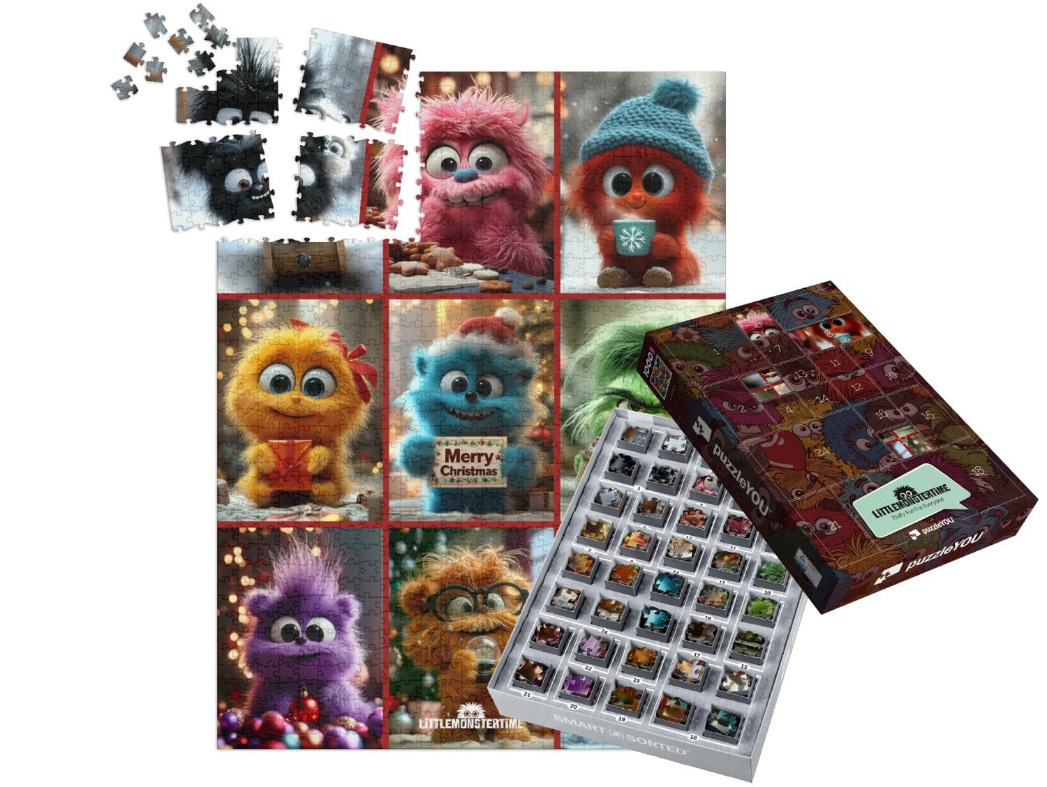 Пазл-адвент-календарь puzzleYOU Christmas Puzzle Collection LITTLEMONSTERTIME Christmas Collage 1000 деталей, фото №1