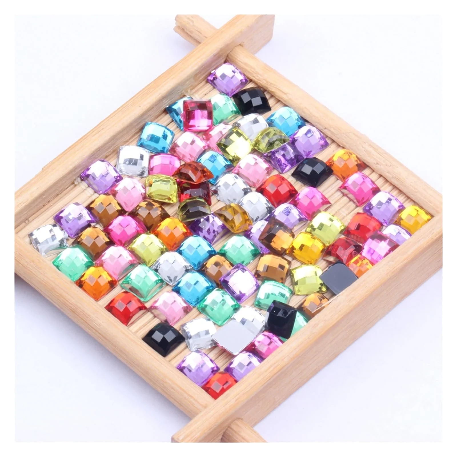 Стрази Квадратні 6 мм Wanglan, 5000 шт, Акрилові, Плоска задня частина, Земні грані, світло-рожевий колір, фото №4