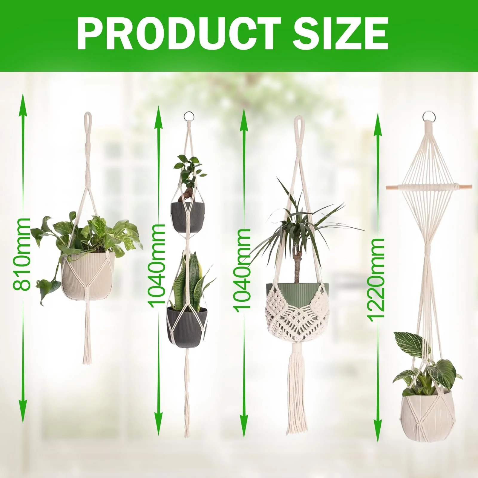 Підвісний кошик Макраме 4 шт. Бавовняна мотузка для квіткового горщика Бохо декоративна для дому та саду, фото №2 Підвісний кошик Макраме 4 шт. Бавовняна мотузка для квіткового горщика Бохо декоративна для дому та саду, фото №2