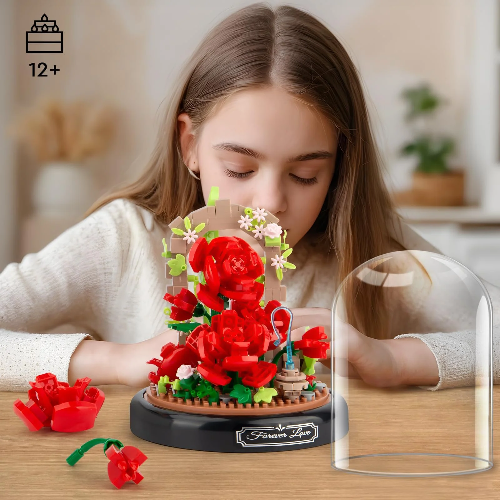 Конструктор Цветок Роза HIGH GODO 574 детали с защитным чехлом Красный, фото №5