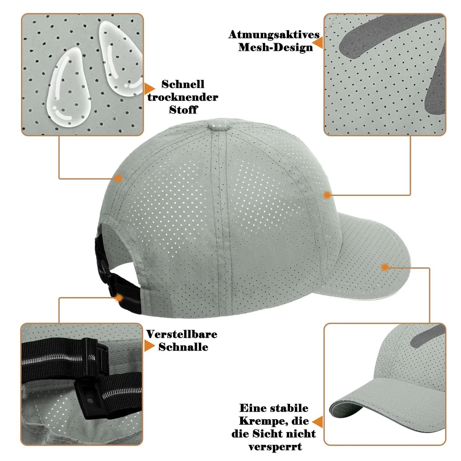 Бейсболка спортивная сетчатая быстросохнущая регулируемая для бега, фото №6