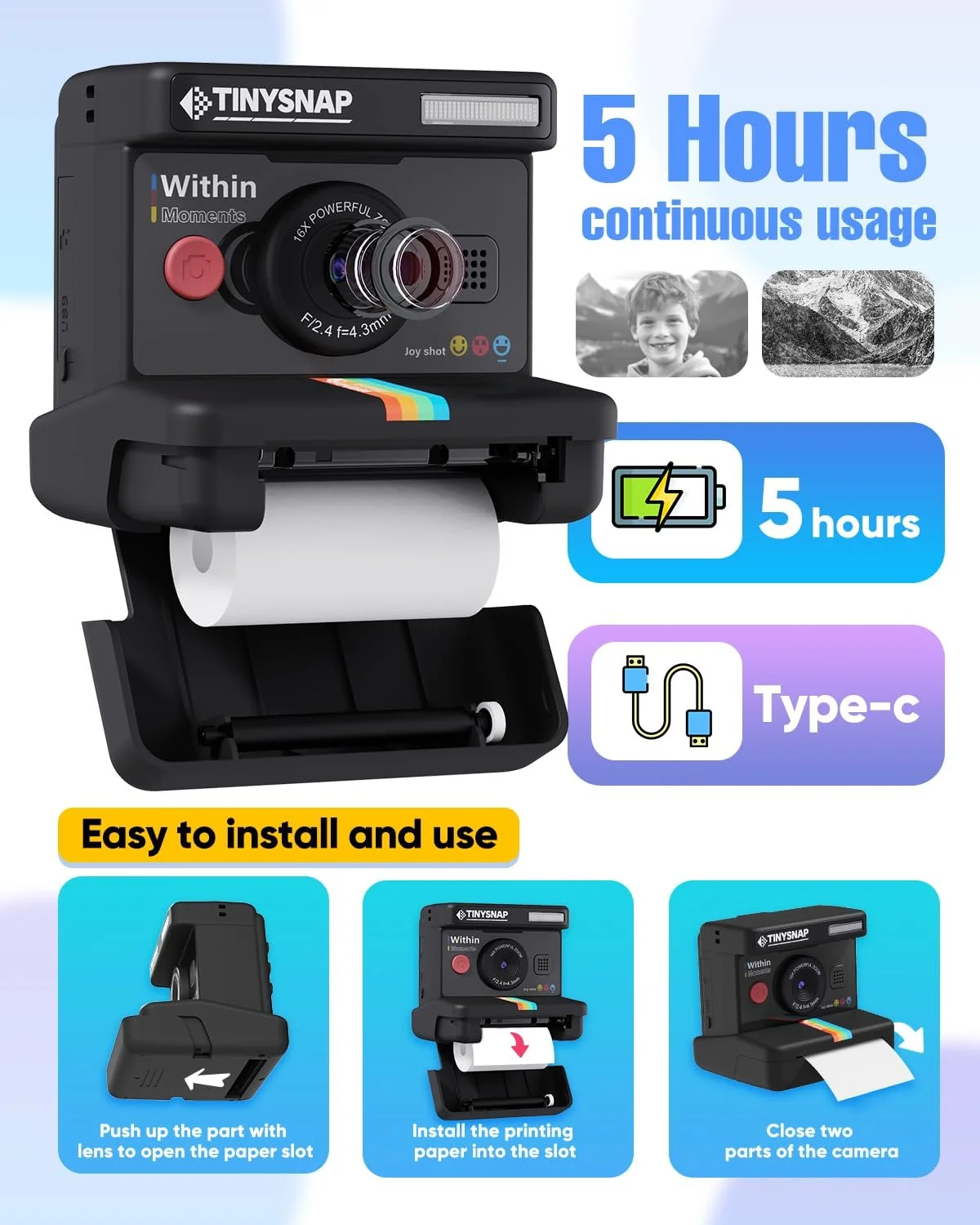 Детская фотокамера мгновенной печати 1080P, фото №6