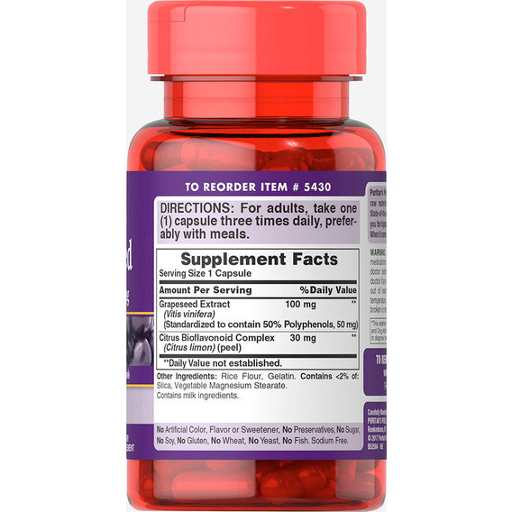 Антиоксидант Puritan's Pride Grapeseed Extract 100 мг 50 Caps, фото №2