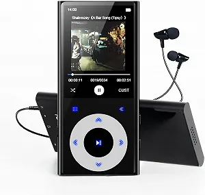 MP3-плеєр 64GB Bluetooth 5.3, 2.4 Дюйми Lossless Hi-Fi Sound, з Навушниками, Динаміком, Функцією Запису Голосу, FM-радіо, E-Book, підтримкою 128GB, для спорту та подорожей - Фото 1