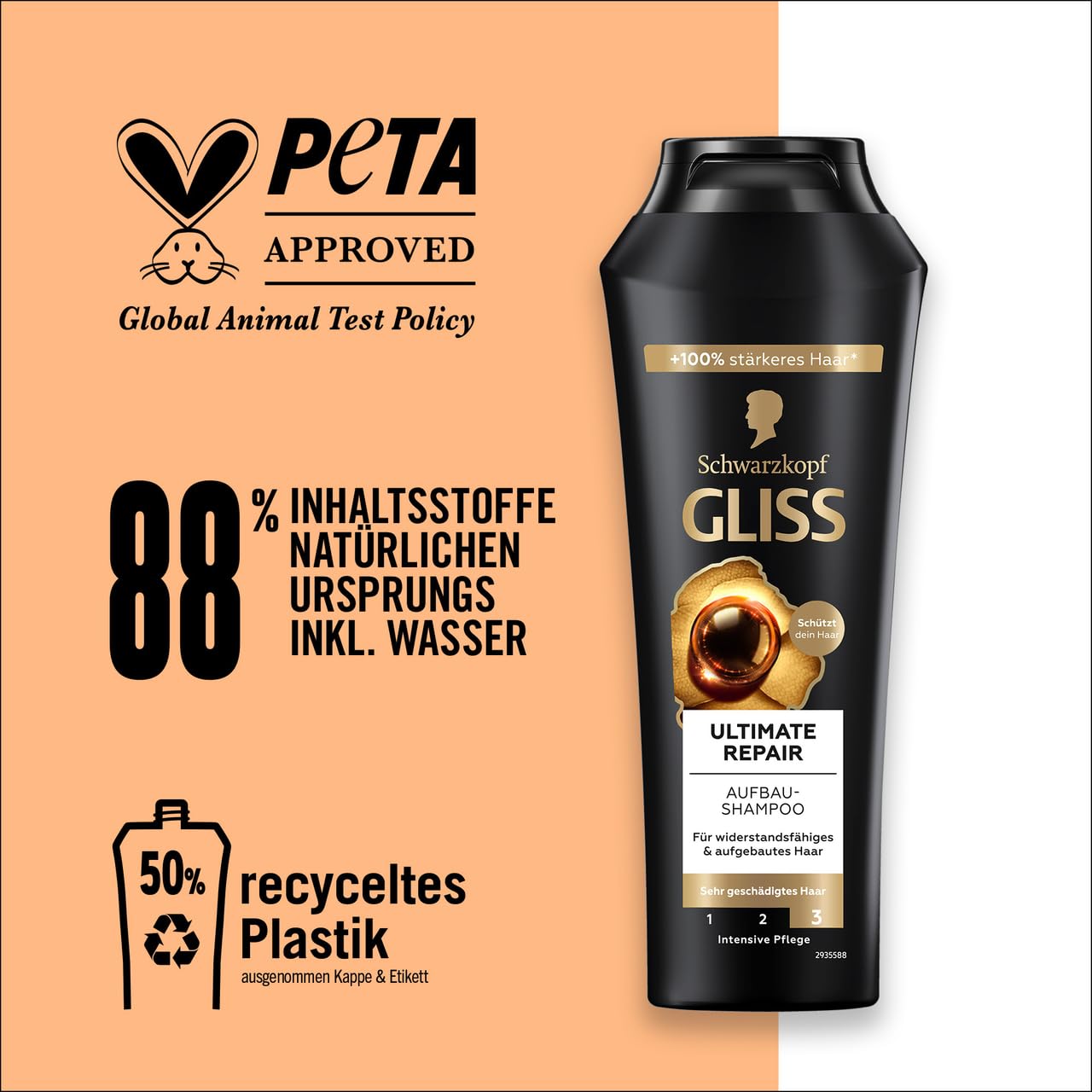 Шампунь Gliss Ultimate Repair с жидким кератином и экстрактом жемчуга для сильно поврежденных и сухих волос, фото №6