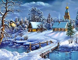 TN995 Набір алмазної мозаїки на підрамнику Зимовий пейзаж - Фото 1