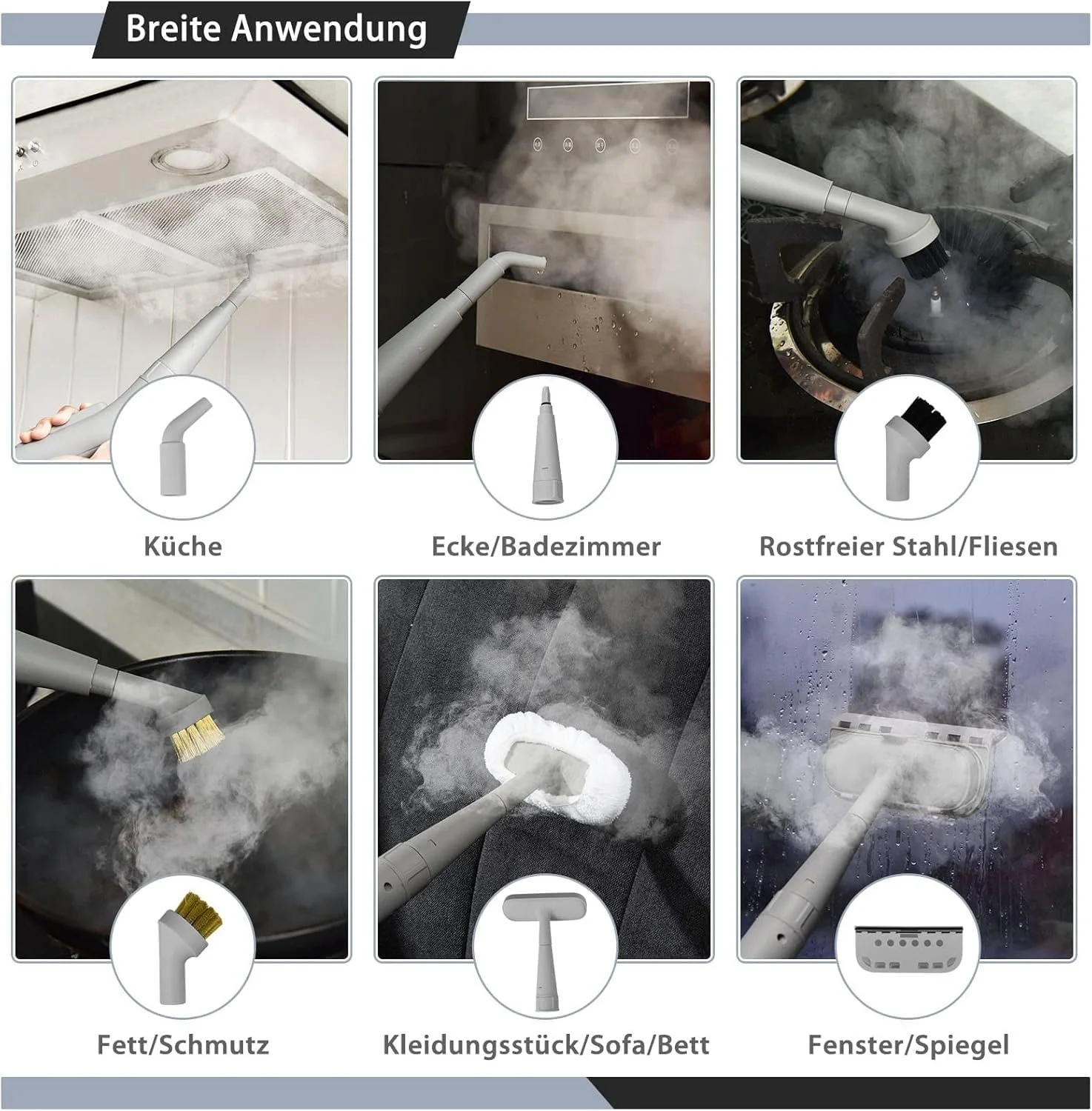 Пароочиститель FANTASK ручной 1000 Вт 300 мл с аксессуарами White, фото №7