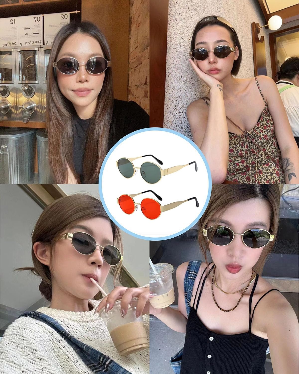 Солнцезащитные очки овальные QLEUIFT винтажные круглые, набор 2 шт., фото №5